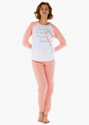 Γυναικεία πιτζάμα ανοιξιάτικη Vienetta "Ι am working for my self" παντελόνι με λάστιχο στη μέση